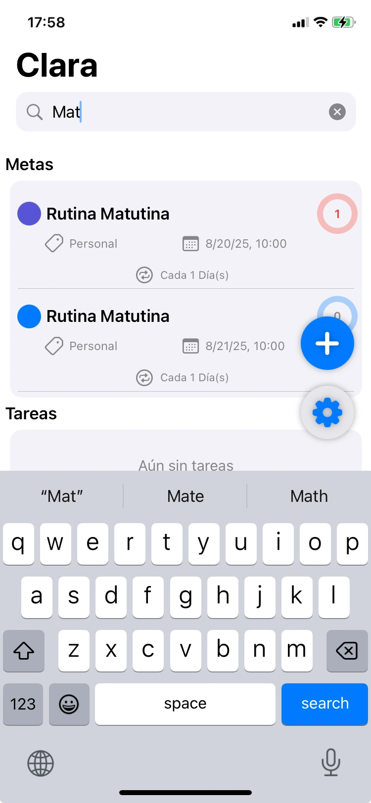 Barra de búsqueda con resultados de historial reciente