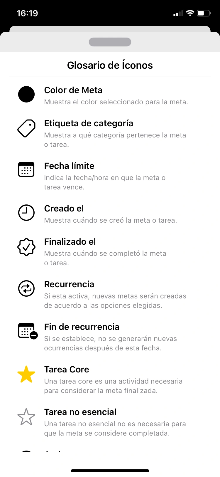 Glossary of the icons in the user interface.