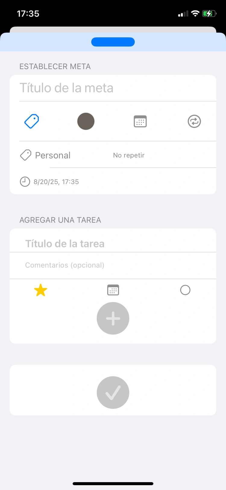 Crear una meta y añadir tareas inline