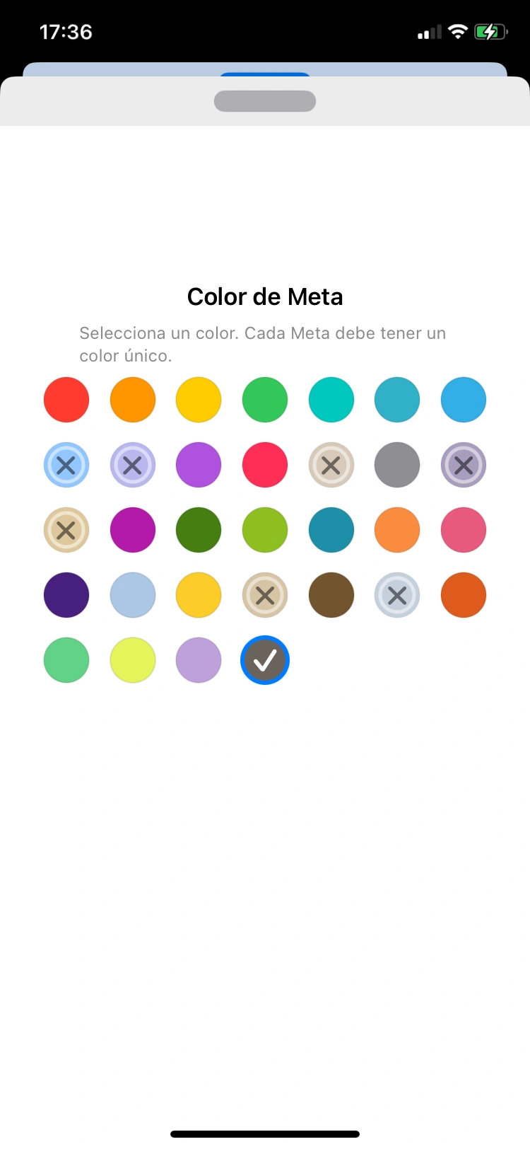 Selector de color de metas
