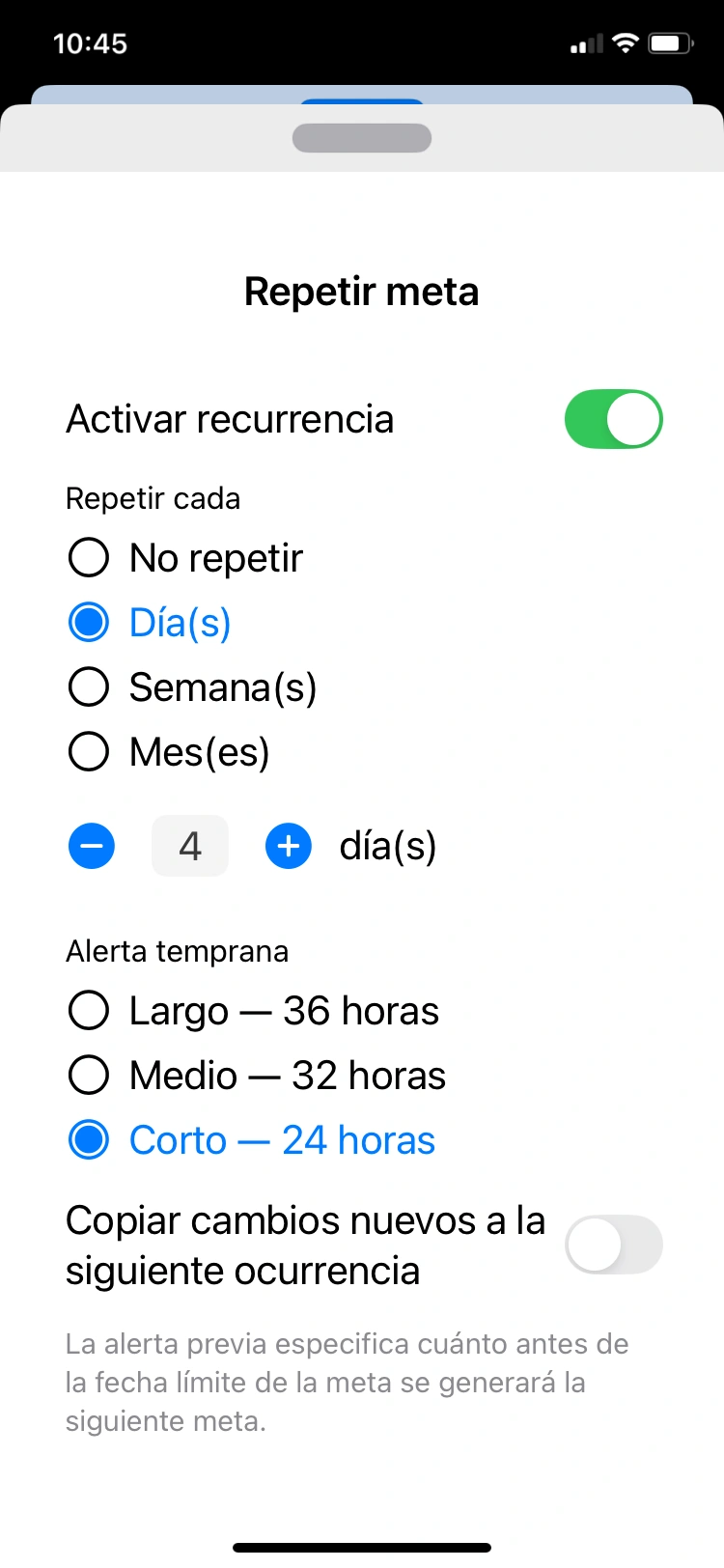 Ajustes de recurrencia diaria