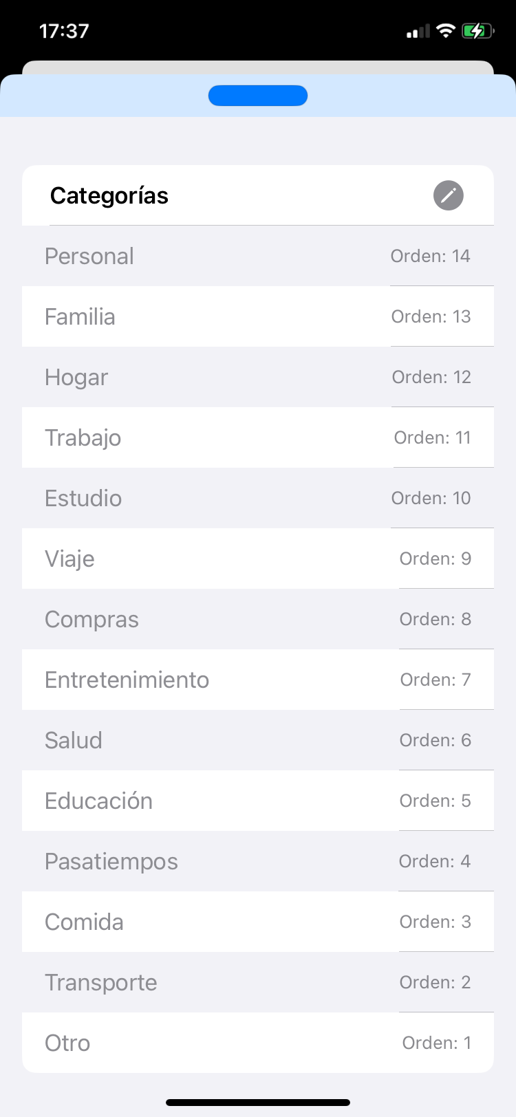 El orden de las categorías es descendente en la v1.0